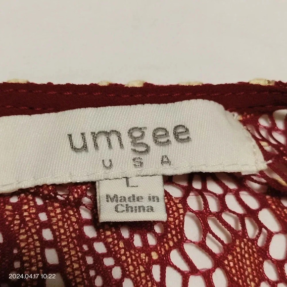 UMGEE Size Large Wine Shift Dress Lace bodice and 3/4 Sleeves - Picture 6 of 9